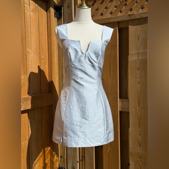 🆕 CULT GAIA 🧿 NWOT Marizia Silk-Dupioni Mini Dress, Coastal Blue - Sz US 2 - Picture 2 of 16